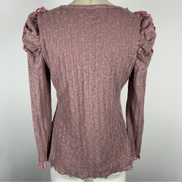 Pretty angel linen blend Elegant Pink Ruffled Women's Top S - Picture 3 of 10